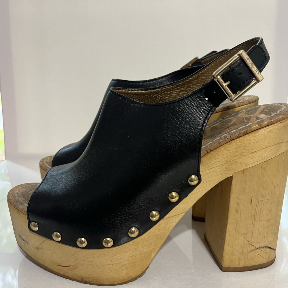 Sam Edelman Marley Buckle Wedge Studded Trim Heel Sandal